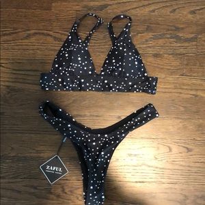 Zaful Black and White Star Bikini, New, Size Small